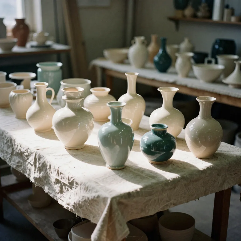 Sunlit pottery studio interior